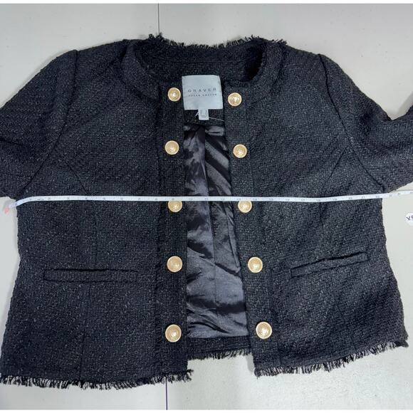 QVC Susan Graver Cropped Tweed Blazer w/ Fringe Detail BLACK NWOT Size 12 - Picture 6 of 8